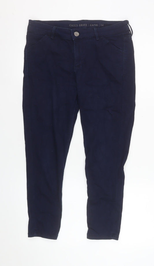 Womens UK Size 14 Oasis Slim Fit Capri Blue Trousers