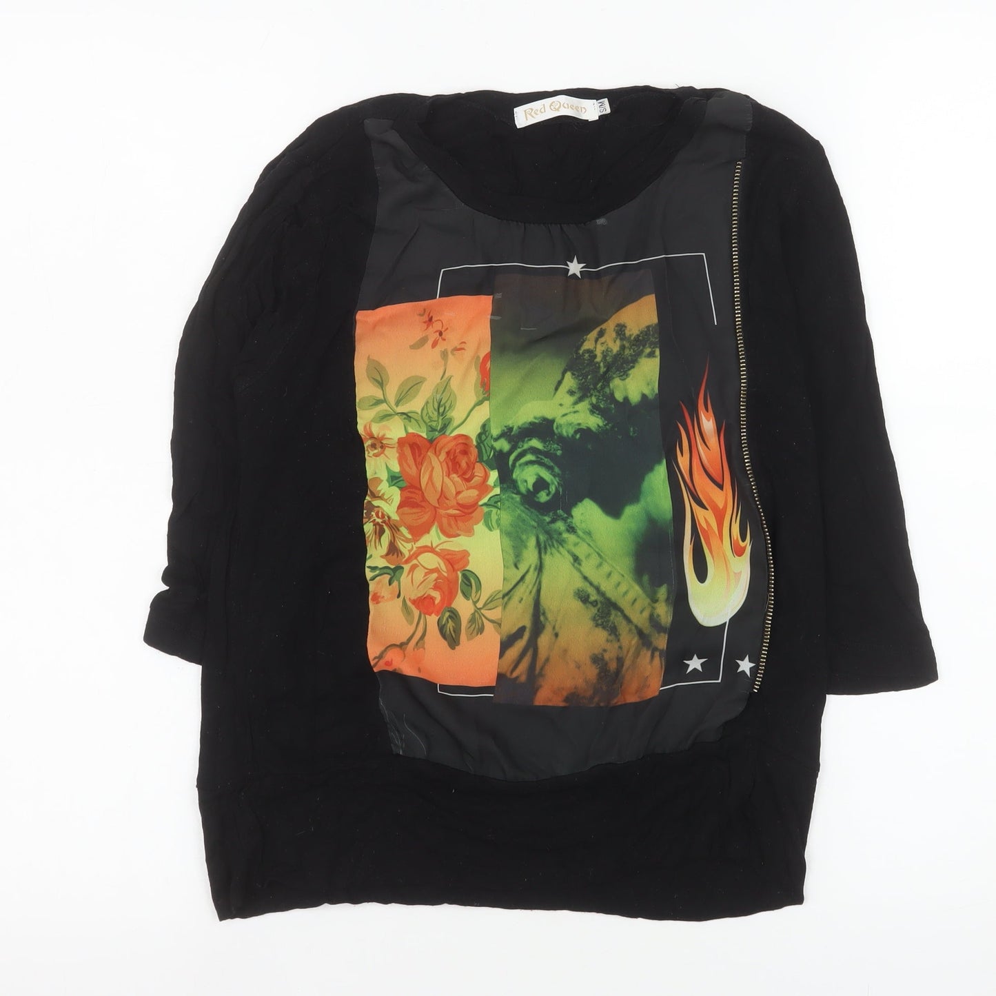Womens UK Size S Red Queen Black Basic T-Shirt