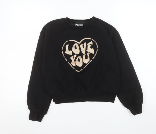 Skechers Girls Black Love You Graphic Pullover Sweatshirt 12-13 Years