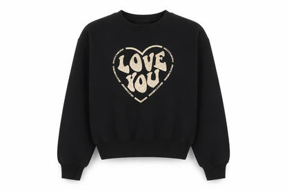 Front view of Skechers girls’ black love you graphic pullover sweatshirt 12-13 years