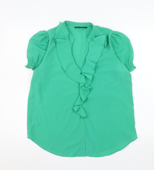 Womens UK Size 12 Dunnes Stores Green Ruffle Blouse