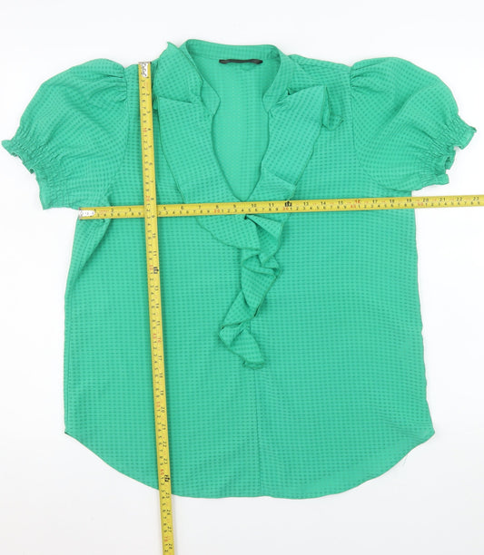 Womens UK Size 12 Dunnes Stores Green Ruffle Blouse