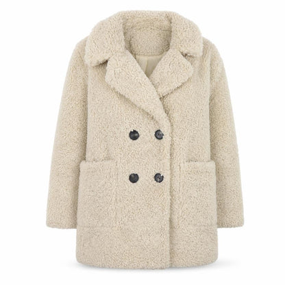 Next Women’s Beige Teddy Pea Coat Size 8 Lined Polyester Winter