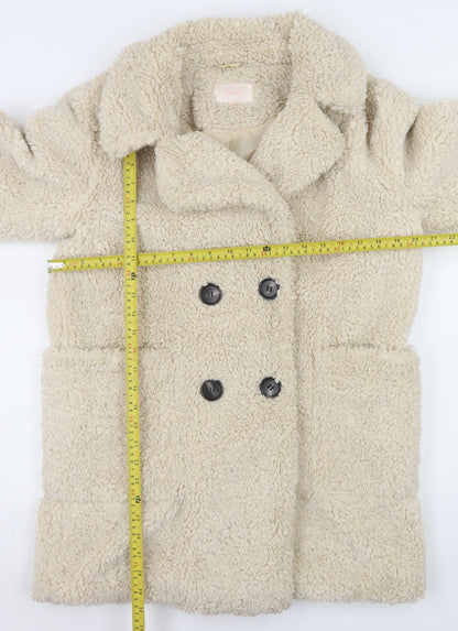 Next Women’s Beige Teddy Pea Coat Size 8 Lined Polyester Winter