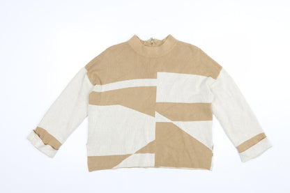 Womens UK Size S FOIL Beige Pullover Jumper