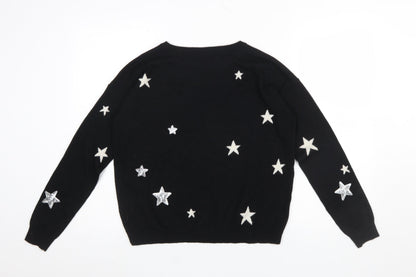 WHY NOT Women’s Black Star Sequin Pullover Jumper One Size