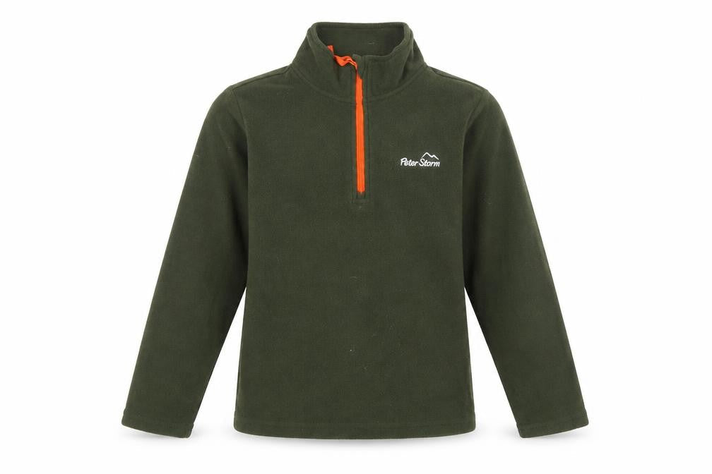 Front view of Peter Storm boys’ green fleece 1/4 zip sweatshirt 7-8 years outdoor pullover