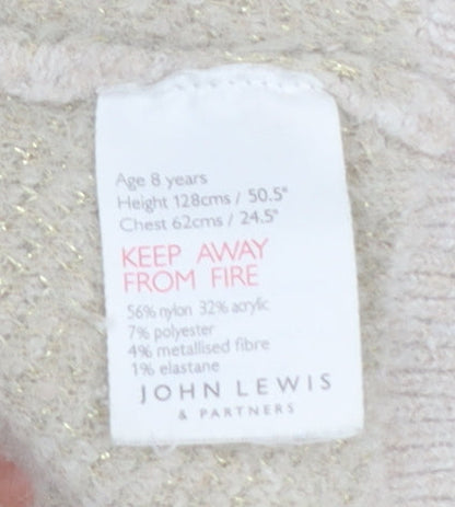 Girls UK Size 8 Years John Lewis & Partners Beige Cardigan Jumper