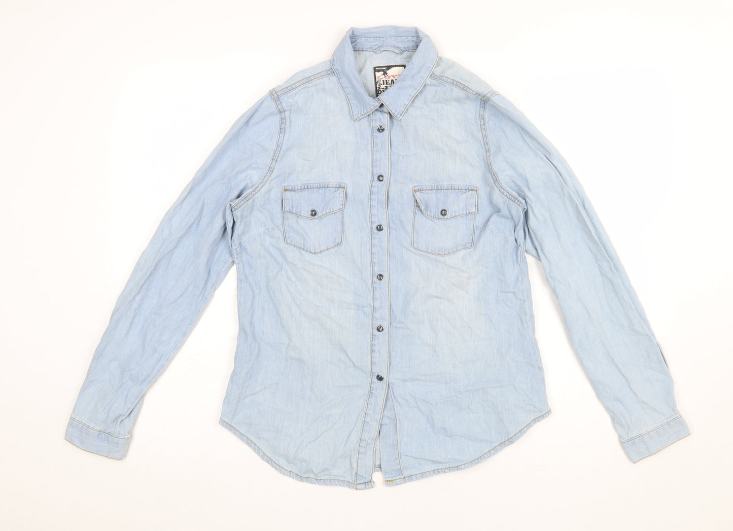 Womens UK Size 12 YES YES Blue Basic Button-Up