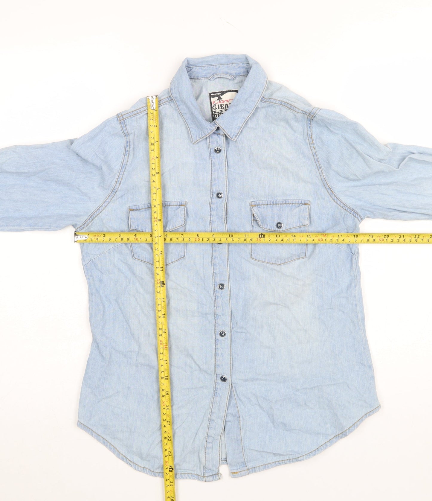 Womens UK Size 12 YES YES Blue Basic Button-Up