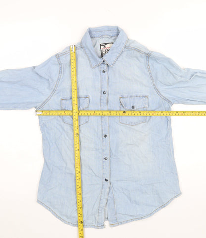 Womens UK Size 12 YES YES Blue Basic Button-Up