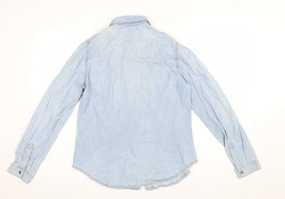 Womens UK Size 12 YES YES Blue Basic Button-Up