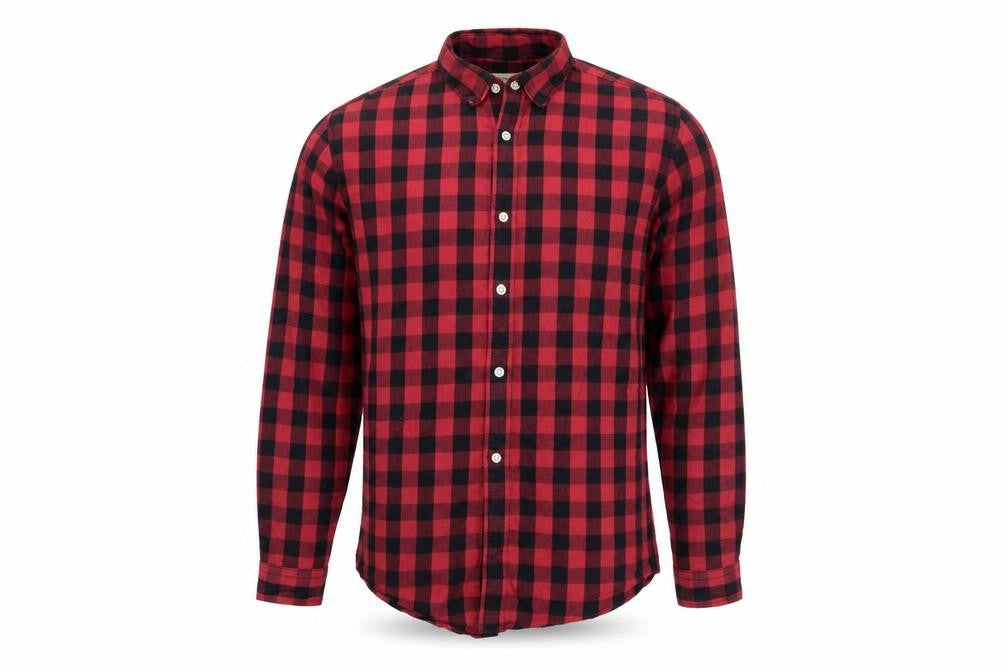 Jack & Jones Men's Red Check Flannel Button-Up Shirt M Regular Fit