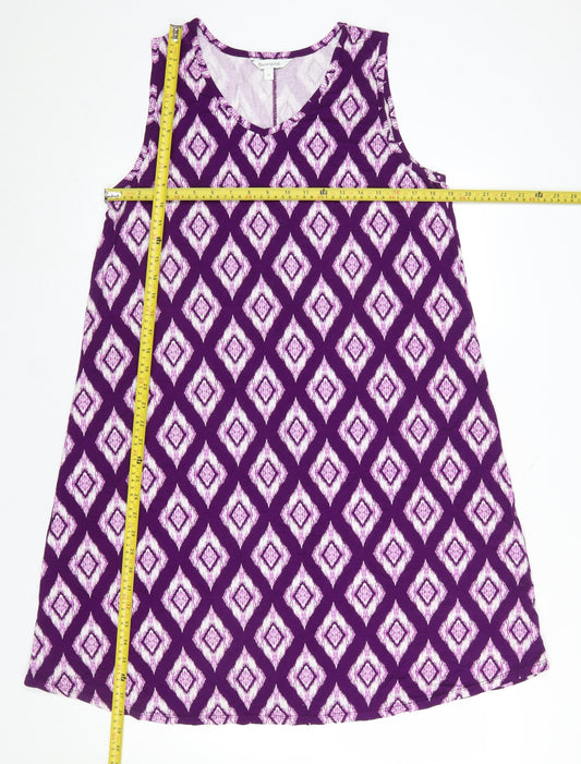 Bonmarché Women’s Purple Geometric A-Line Sleeveless Dress Size 16