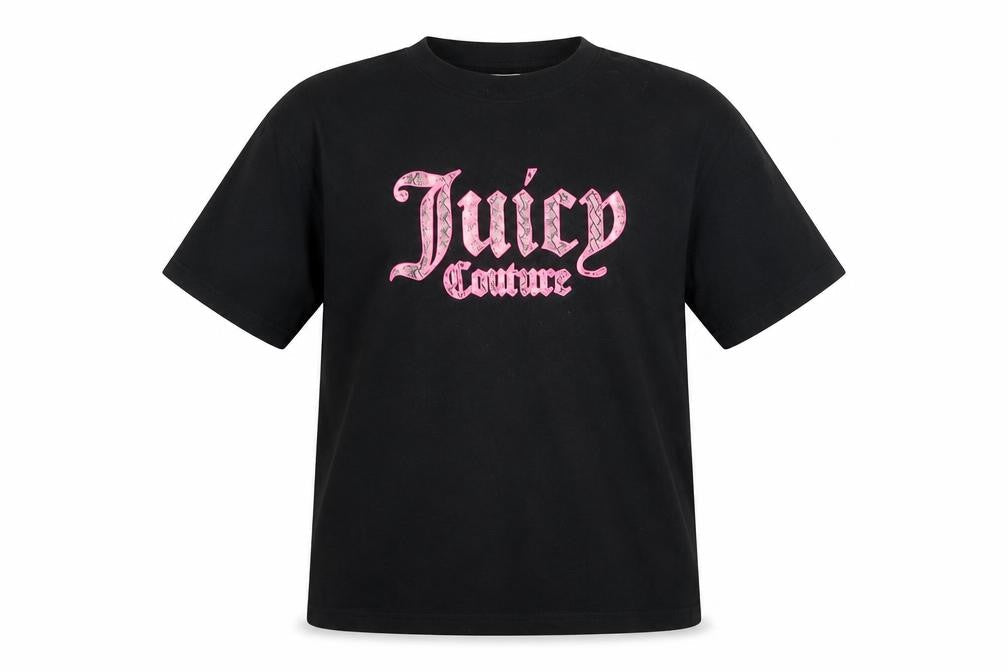 Front view of Juicy Couture girls’ black graphic logo cotton t-shirt 12-13 years