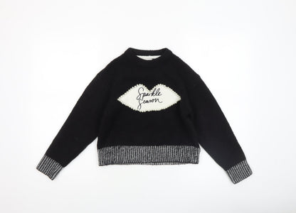River Island Girls Black Sparkle Season Beaded Pullover Jumper 7-8 Years
