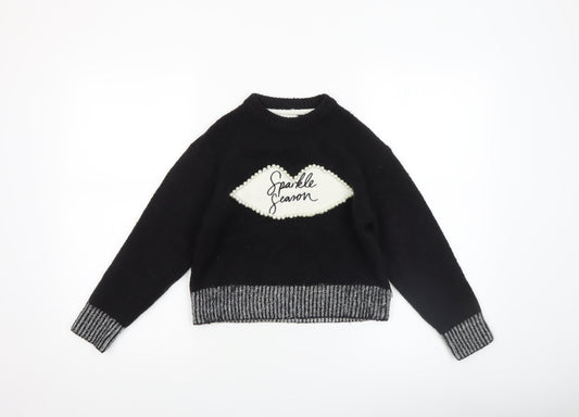 River Island Girls Black Sparkle Season Beaded Pullover Jumper 7-8 Years