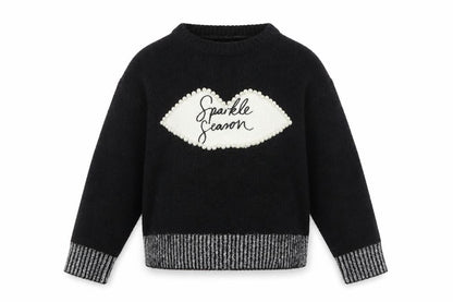 River Island Girls Black Sparkle Season Beaded Pullover Jumper 7-8 Years