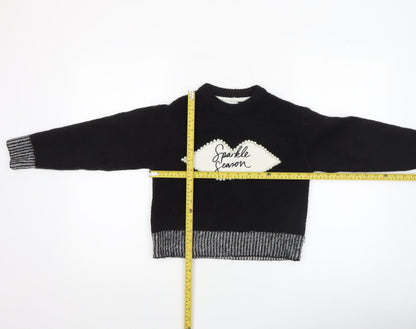 River Island Girls Black Sparkle Season Beaded Pullover Jumper 7-8 Years