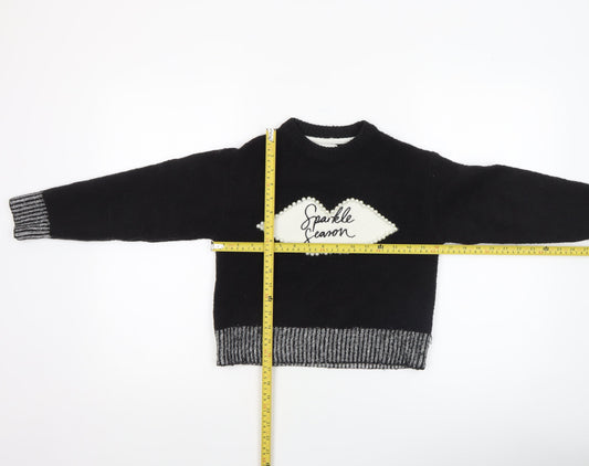 River Island Girls Black Sparkle Season Beaded Pullover Jumper 7-8 Years