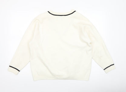 MNG Women's Ivory V-Neck Knit Jumper Size S Classic Style
