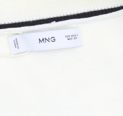 MNG Women's Ivory V-Neck Knit Jumper Size S Classic Style