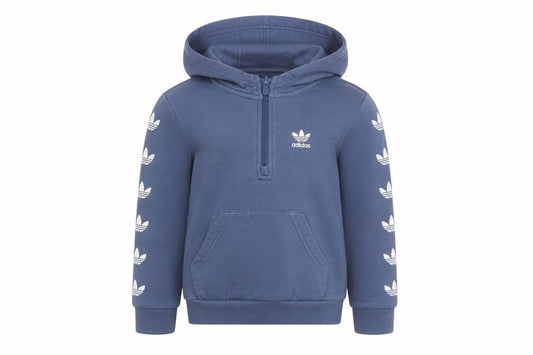 Adidas Boys Blue 5-6 Years 1/2 Zip Hoodie Cotton Blend Sweatshirt