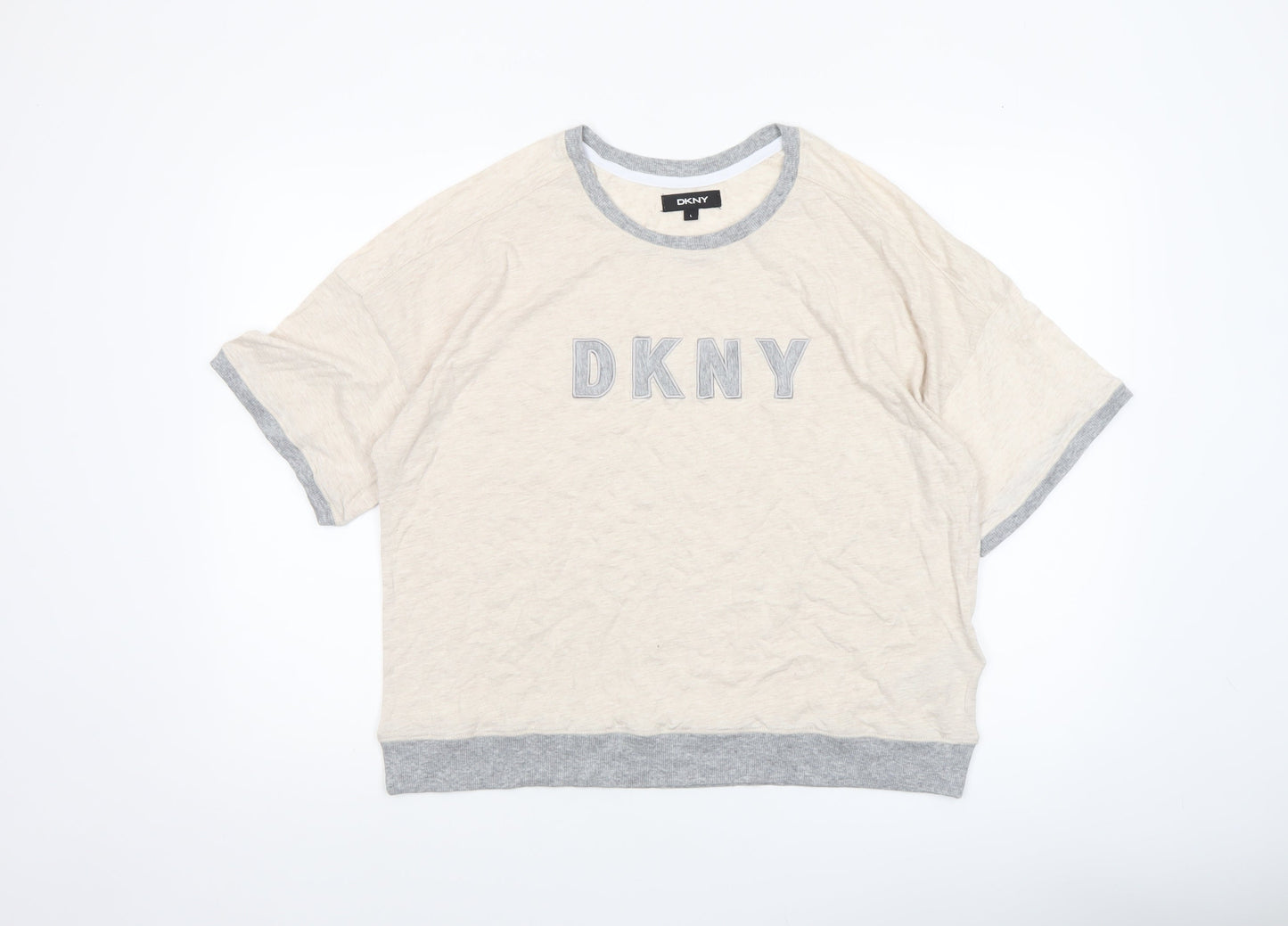 Womens UK Size L DKNY Beige Basic T-Shirt