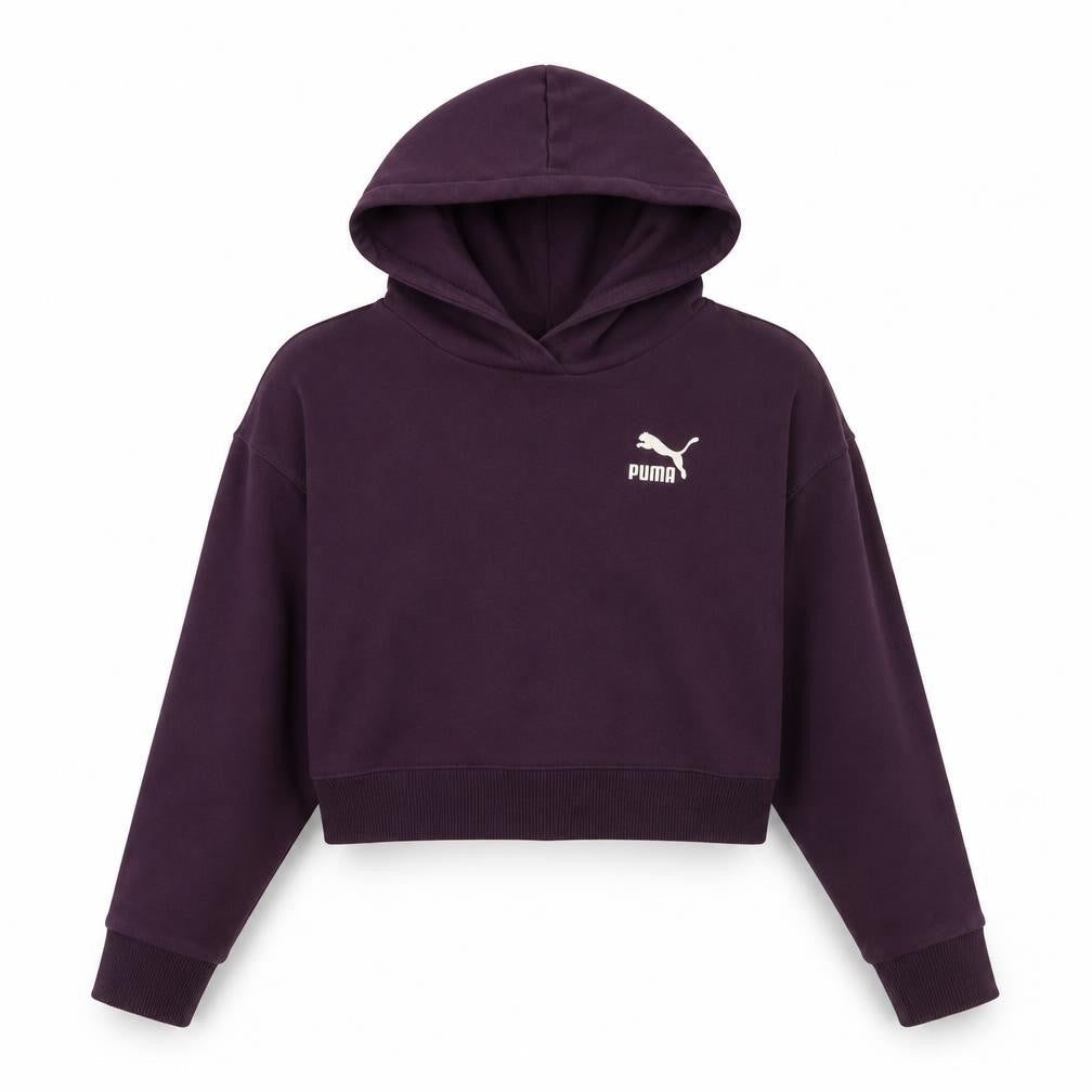 Front view of Puma girls’ purple hoodie 11-12 years pullover sports style sweatshirt