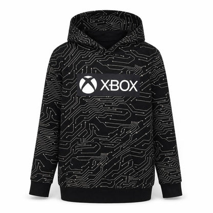 Front view of F&F boys’ black xbox pullover hoodie 10-11 years graphic gamer sweatshirt