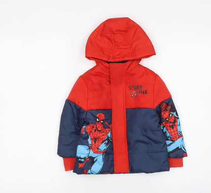 Nutmeg Boys Red Spider-Man Puffer Jacket Hooded 1-1½ Years Winter Coat
