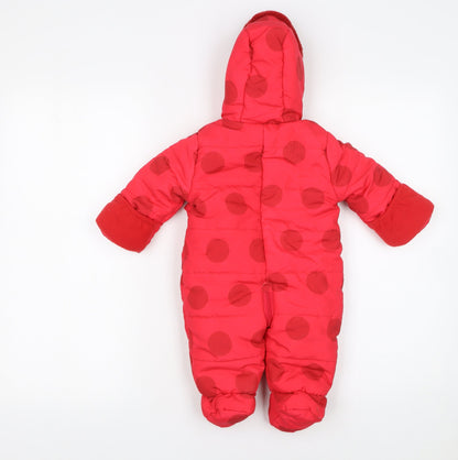 Disney Baby Girls Red Minnie Mouse Puffer Snowsuit 0-3 Months Hooded Winter