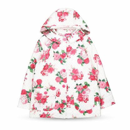 Mothercare Girls White Floral Hooded Rain Coat 6-7 Years Cotton Lined