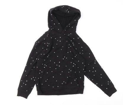 Wonder Nation Girls Black Heart Print Pullover Hoodie Size 10-12 Years