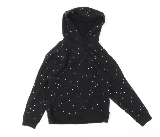 Wonder Nation Girls Black Heart Print Pullover Hoodie Size 10-12 Years