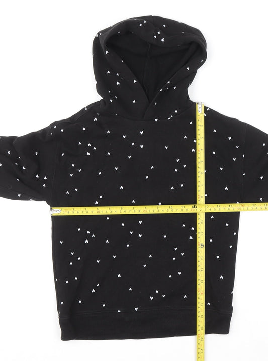 Wonder Nation Girls Black Heart Print Pullover Hoodie Size 10-12 Years