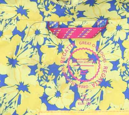 Regatta Girls Yellow Floral Waterproof Hooded Rain Coat 7-8 Years