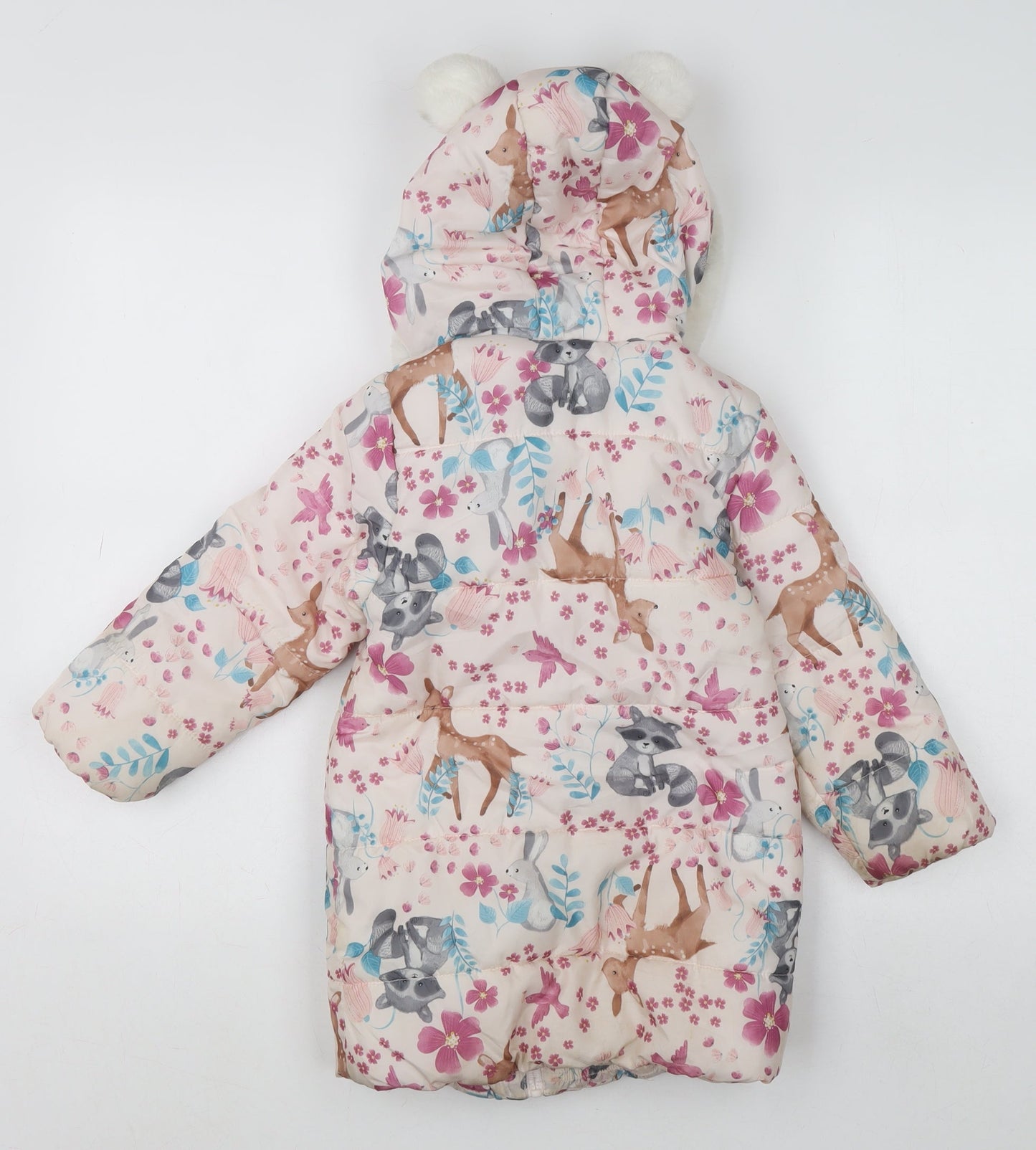 Little Kids Girls Multicoloured Animal Print Puffer Coat 4-5 Years Hooded Winter Jacket