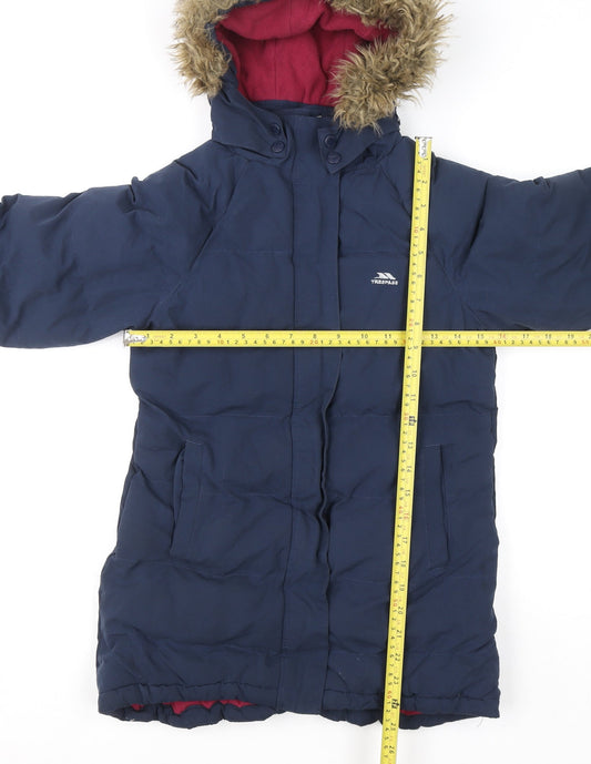 Trespass Girls Blue Waterproof Hooded Parka Coat 9-10 Years