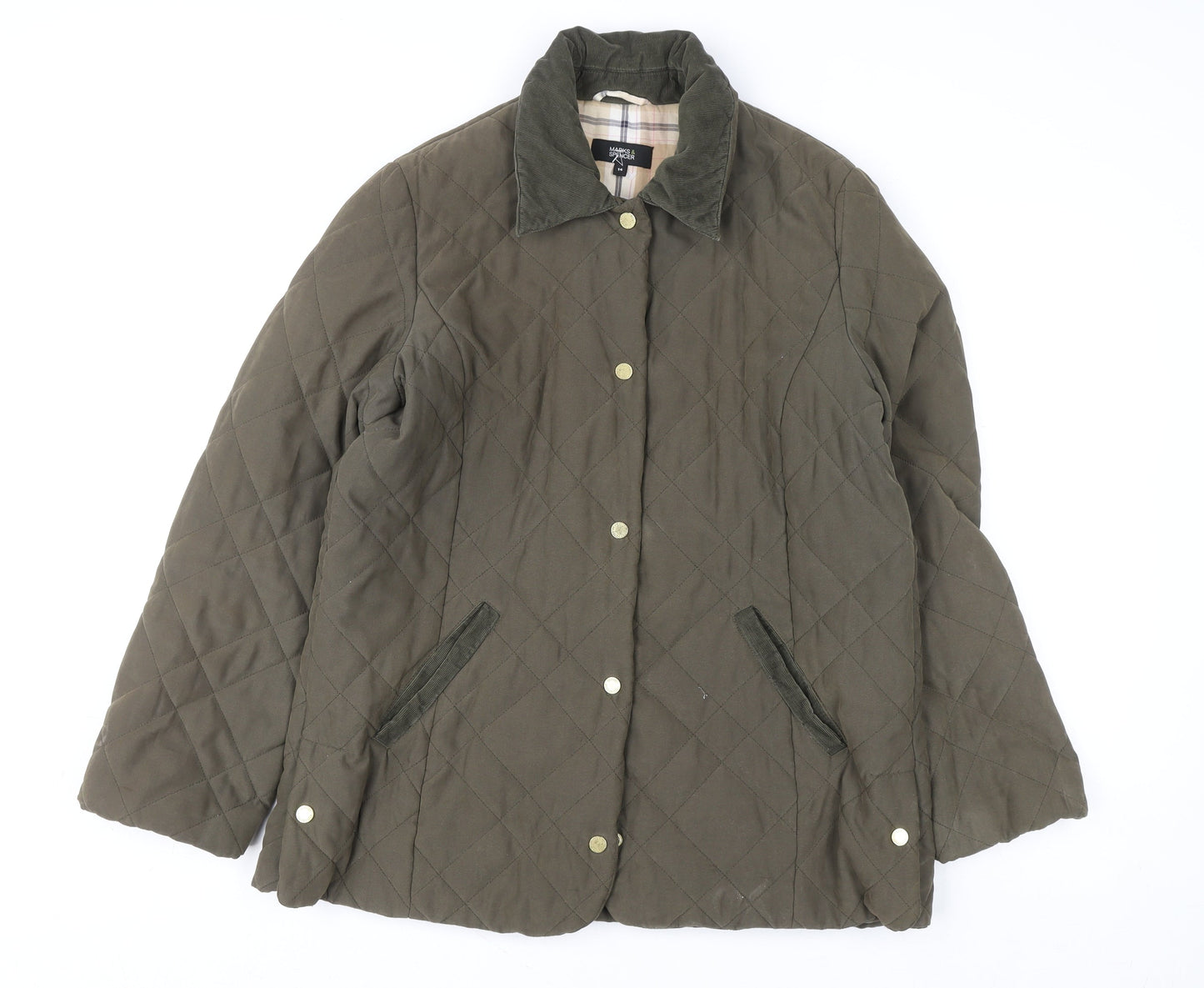 Womens UK Size 14 Marks and Spencer Green Quilted Coat