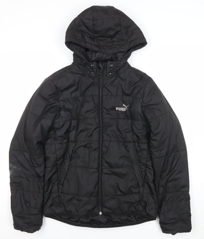 Puma Girls Black 14 Years Puffer Jacket Hooded Quilted Winter Coat
