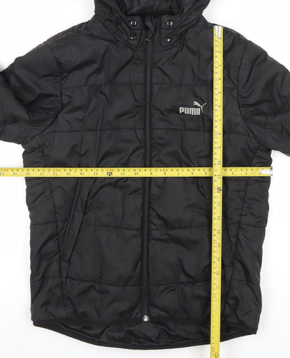 Puma Girls Black 14 Years Puffer Jacket Hooded Quilted Winter Coat