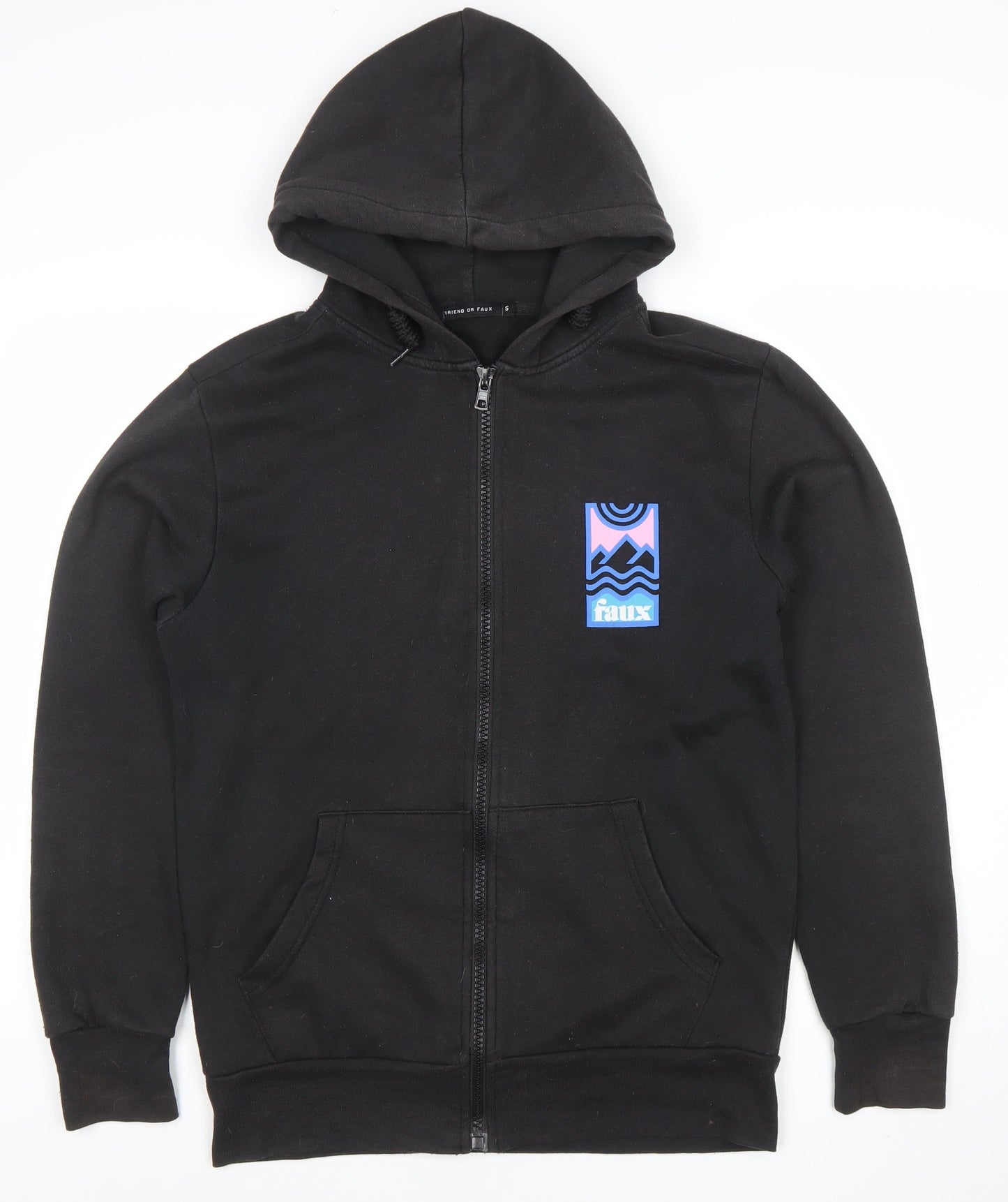 Mens UK Size S Friend or Faux Black Full Zip Hoodie