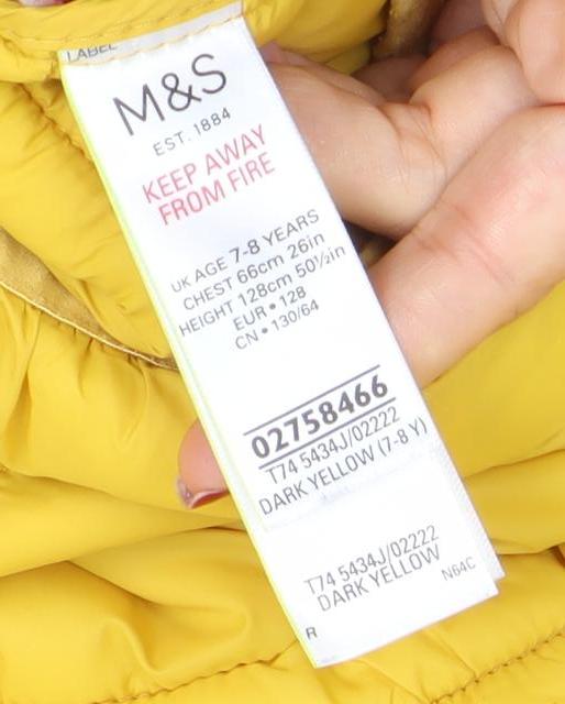 Boys UK Size 7-8 Years Marks and Spencer Yellow Puffer Jacket