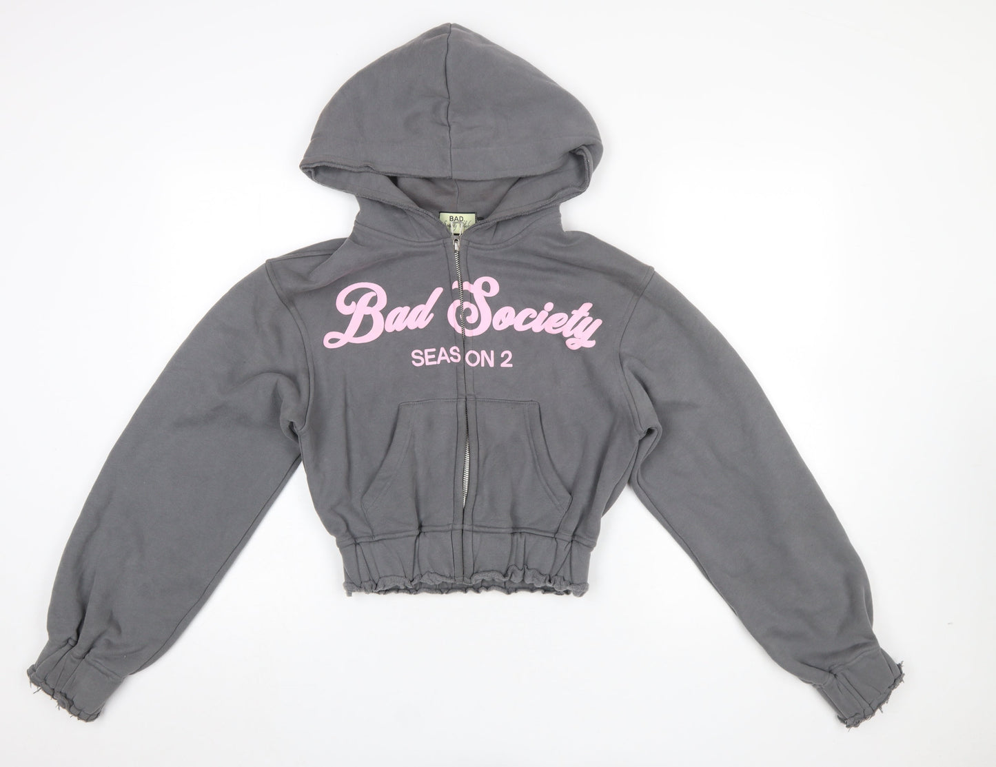 Womens UK Size XS Bad Society Club Grey Full Zip Hoodie