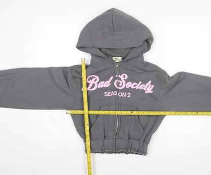 Womens UK Size XS Bad Society Club Grey Full Zip Hoodie