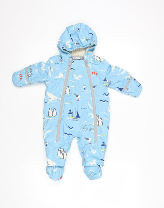Baby Boden Blue Penguin Print Hooded Snowsuit 3-6 Months Unisex Winter