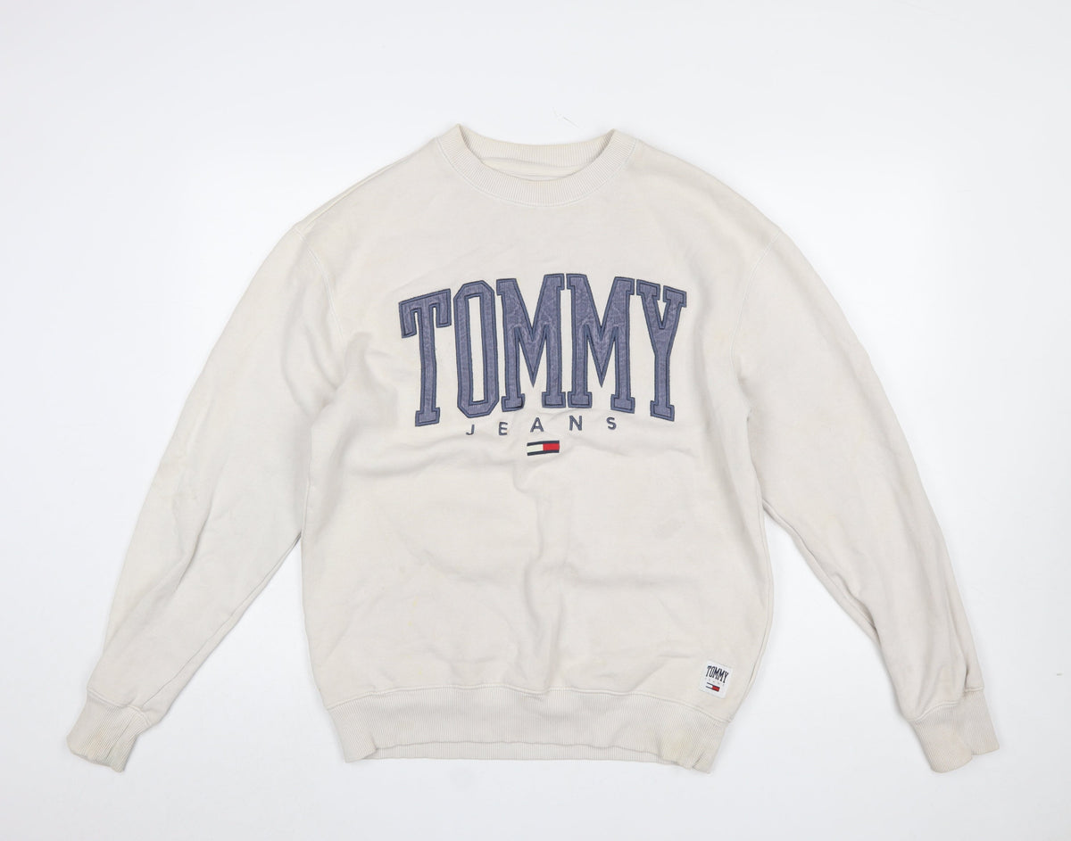 Mens UK Size S Tommy Jeans Beige Pullover Sweatshirt