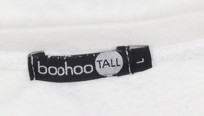 Womens UK Size L Boohoo White Pullover Sweatshirt