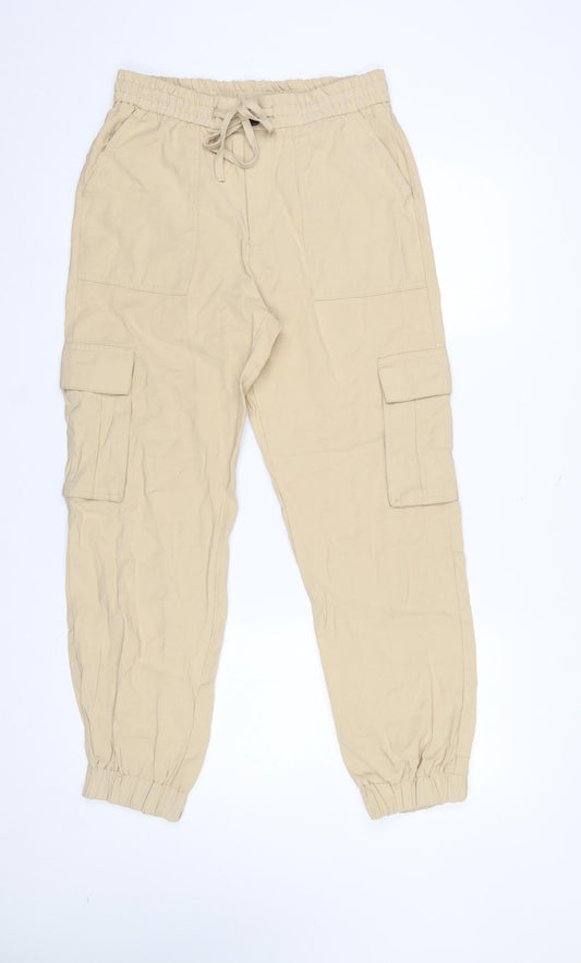 Womens UK Size S Zara Relaxed Fit Cargo Beige Trousers